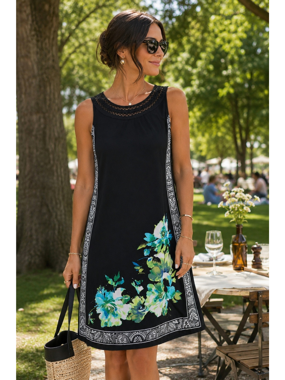 Dark feminine floral lace neckline paisley trim dress By CB Size 16 work office